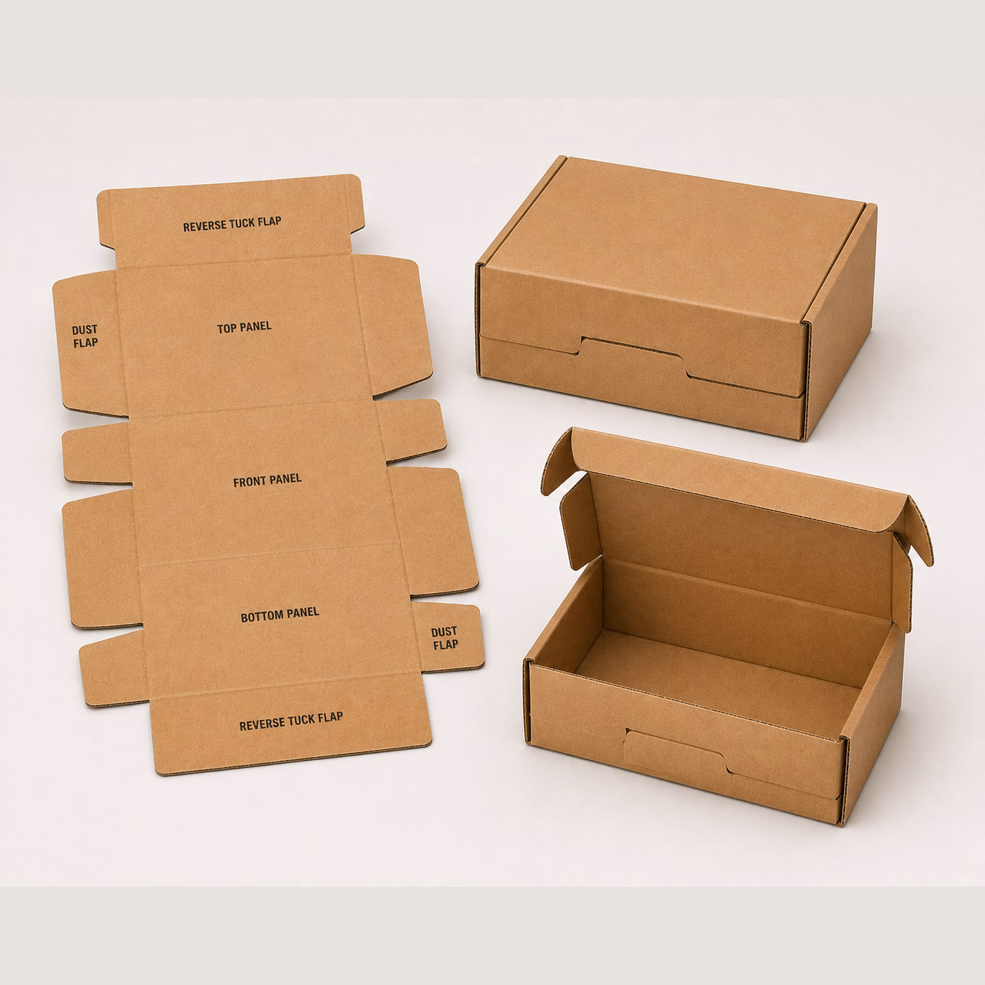 Reverse tuck corrugated boxes
